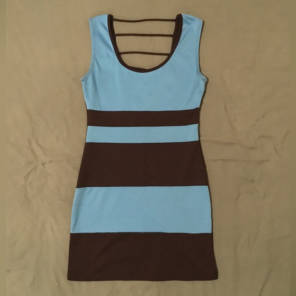 Love Republic blue & black striped dress with cut out back